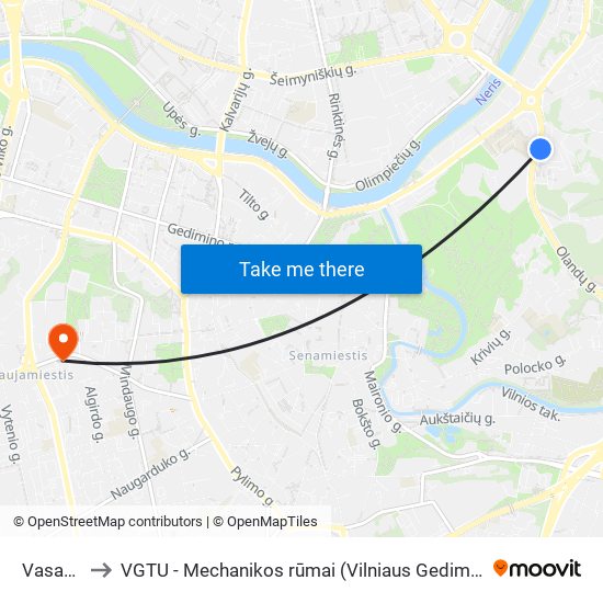 Vasaros St. to VGTU - Mechanikos rūmai (Vilniaus Gedimino technikos universitetas) map