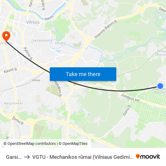 Garsioji St. to VGTU - Mechanikos rūmai (Vilniaus Gedimino technikos universitetas) map