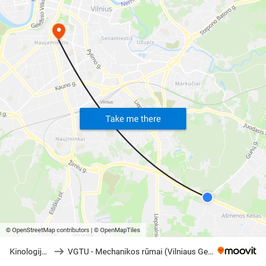 Kinologijos Centras to VGTU - Mechanikos rūmai (Vilniaus Gedimino technikos universitetas) map