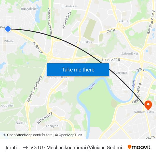 Įsruties St. to VGTU - Mechanikos rūmai (Vilniaus Gedimino technikos universitetas) map