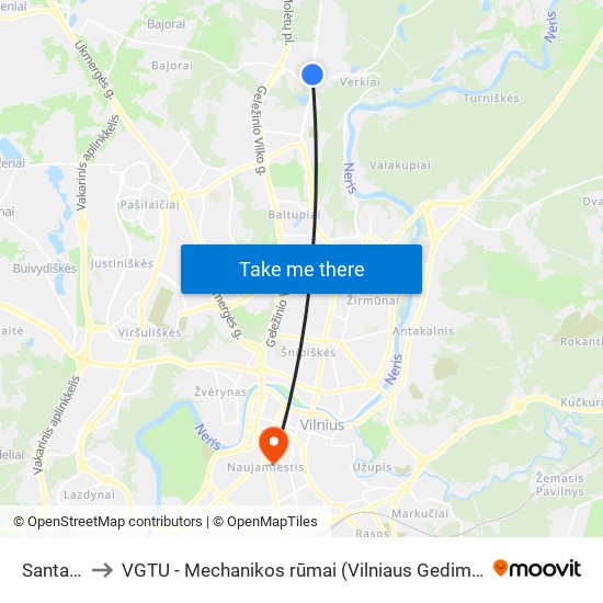 Santariškės to VGTU - Mechanikos rūmai (Vilniaus Gedimino technikos universitetas) map