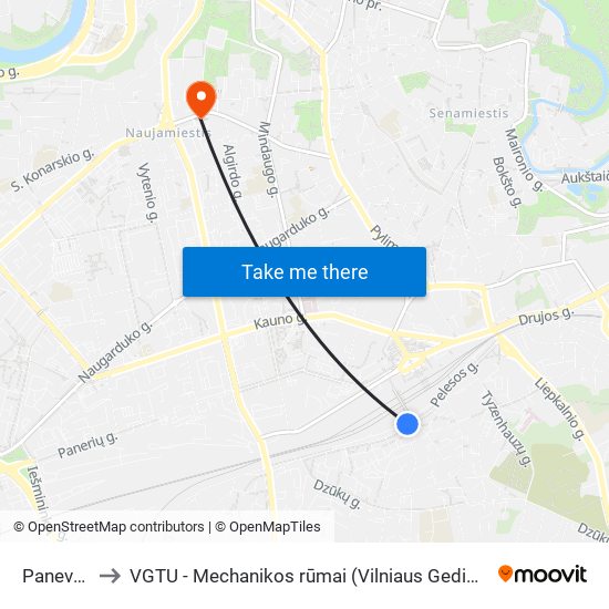 Panevėžio St. to VGTU - Mechanikos rūmai (Vilniaus Gedimino technikos universitetas) map