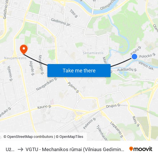 Užupis to VGTU - Mechanikos rūmai (Vilniaus Gedimino technikos universitetas) map