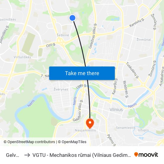 Gelvonų St. to VGTU - Mechanikos rūmai (Vilniaus Gedimino technikos universitetas) map