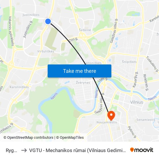 Rygos St. to VGTU - Mechanikos rūmai (Vilniaus Gedimino technikos universitetas) map