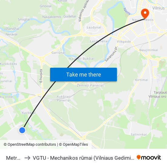 Metropolis to VGTU - Mechanikos rūmai (Vilniaus Gedimino technikos universitetas) map