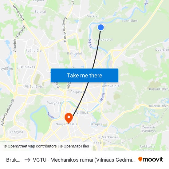 Bruknių St. to VGTU - Mechanikos rūmai (Vilniaus Gedimino technikos universitetas) map