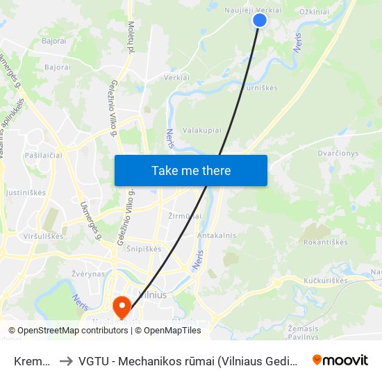 Kremplių St. to VGTU - Mechanikos rūmai (Vilniaus Gedimino technikos universitetas) map