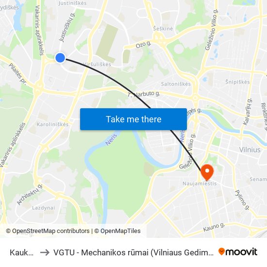 Kaukaro St. to VGTU - Mechanikos rūmai (Vilniaus Gedimino technikos universitetas) map