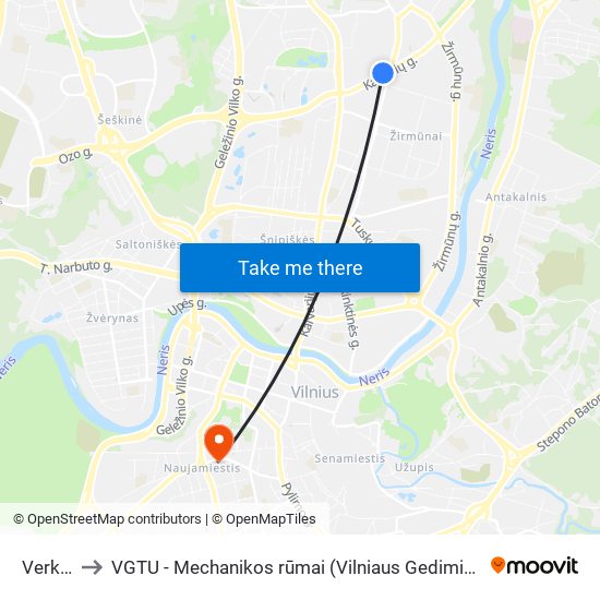 Verkių St. to VGTU - Mechanikos rūmai (Vilniaus Gedimino technikos universitetas) map