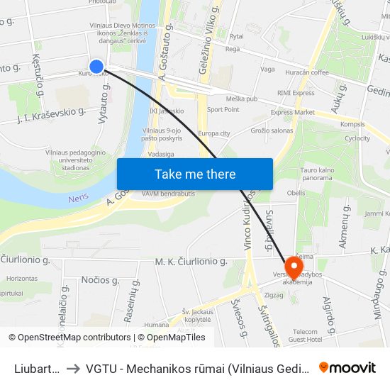 Liubarto Tiltas to VGTU - Mechanikos rūmai (Vilniaus Gedimino technikos universitetas) map