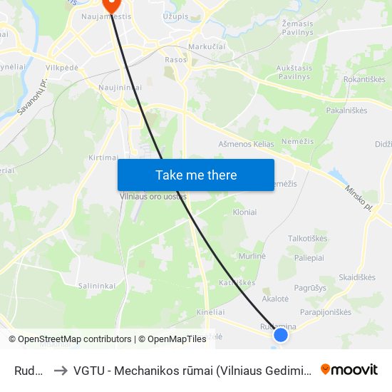 Rudamina to VGTU - Mechanikos rūmai (Vilniaus Gedimino technikos universitetas) map