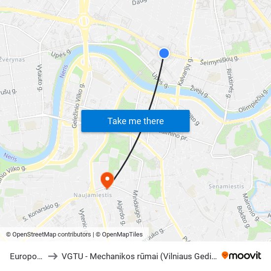 Europos Aikštė to VGTU - Mechanikos rūmai (Vilniaus Gedimino technikos universitetas) map