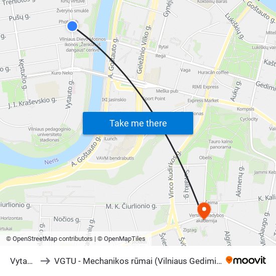Vytauto St. to VGTU - Mechanikos rūmai (Vilniaus Gedimino technikos universitetas) map