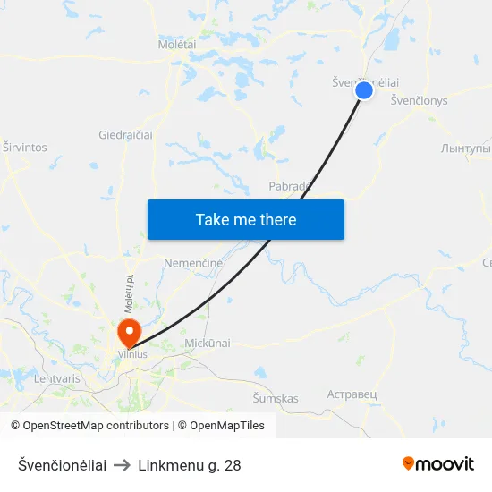 Švenčionėliai to Linkmenu g. 28 map
