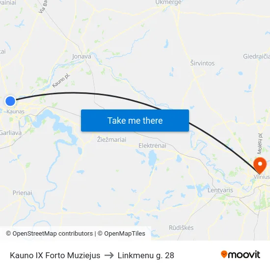 Kauno IX Forto Muziejus to Linkmenu g. 28 map