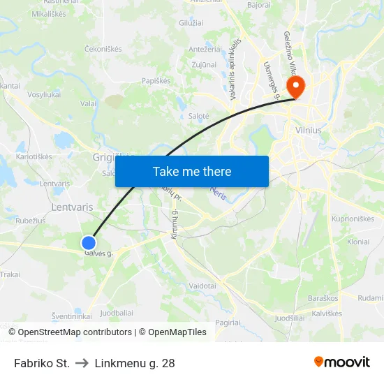 Fabriko St. to Linkmenu g. 28 map