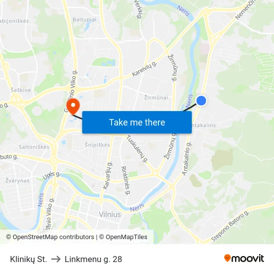 Klinikų St. to Linkmenu g. 28 map