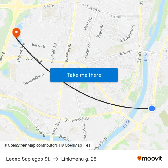 Leono Sapiegos St. to Linkmenu g. 28 map