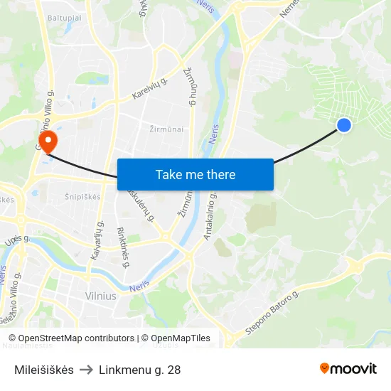 Mileišiškės to Linkmenu g. 28 map