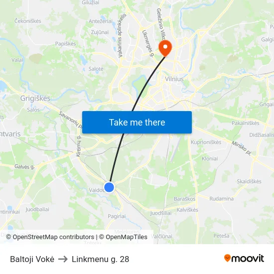 Baltoji Vokė to Linkmenu g. 28 map
