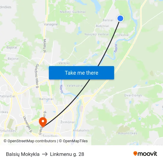 Balsių Mokykla to Linkmenu g. 28 map
