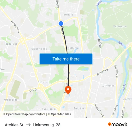 Ateities St. to Linkmenu g. 28 map