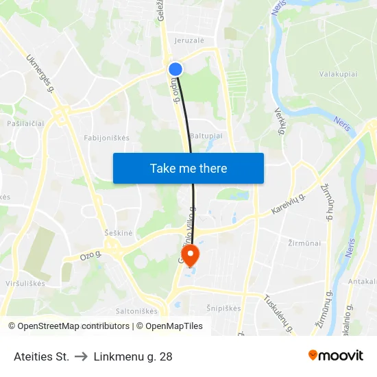 Ateities St. to Linkmenu g. 28 map