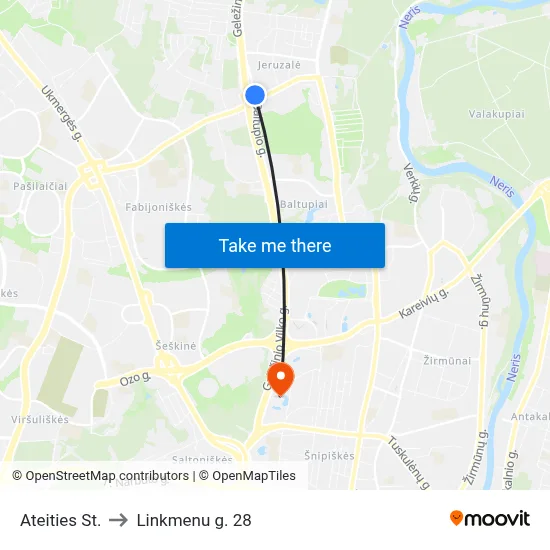 Ateities St. to Linkmenu g. 28 map