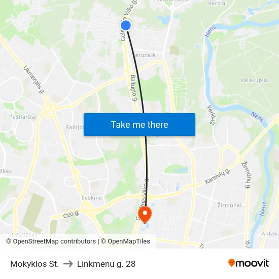 Mokyklos St. to Linkmenu g. 28 map