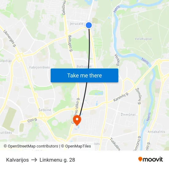 Kalvarijos to Linkmenu g. 28 map