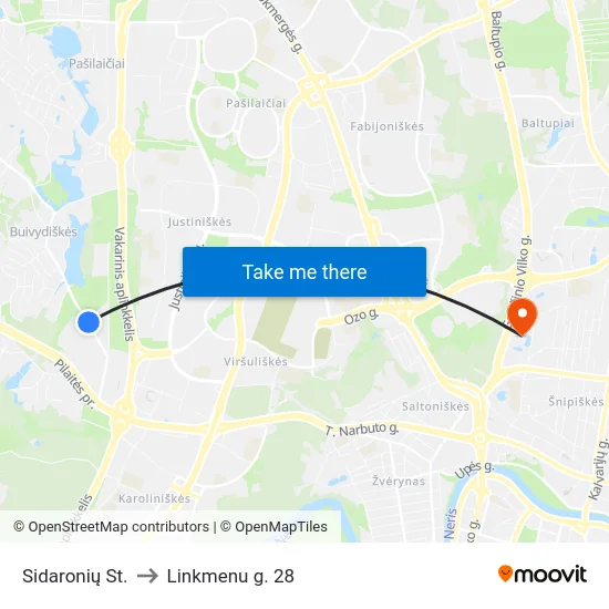 Sidaronių St. to Linkmenu g. 28 map