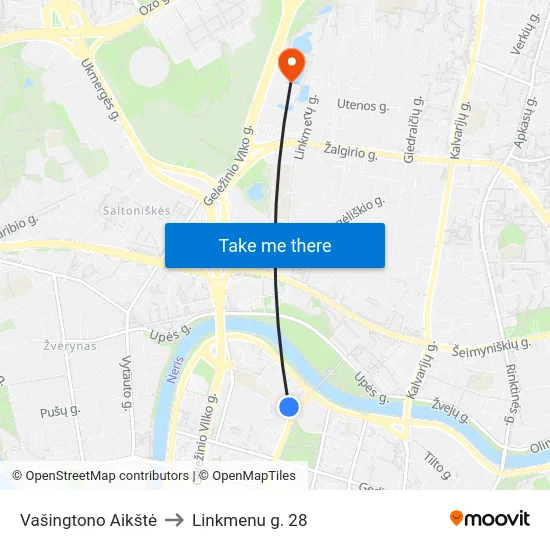 Vašingtono Aikštė to Linkmenu g. 28 map