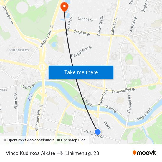 Vinco Kudirkos Aikštė to Linkmenu g. 28 map