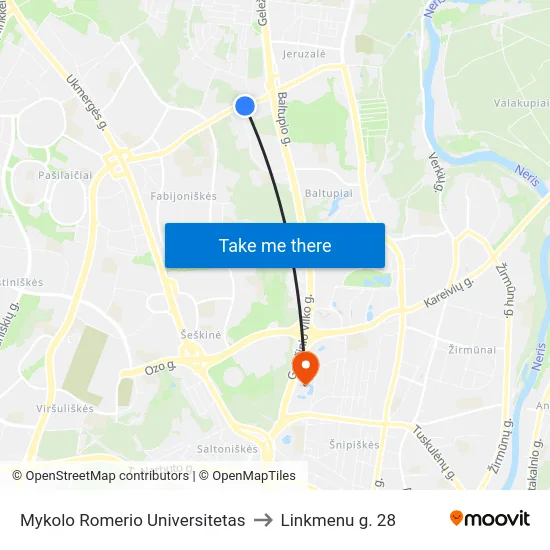 Mykolo Romerio Universitetas to Linkmenu g. 28 map