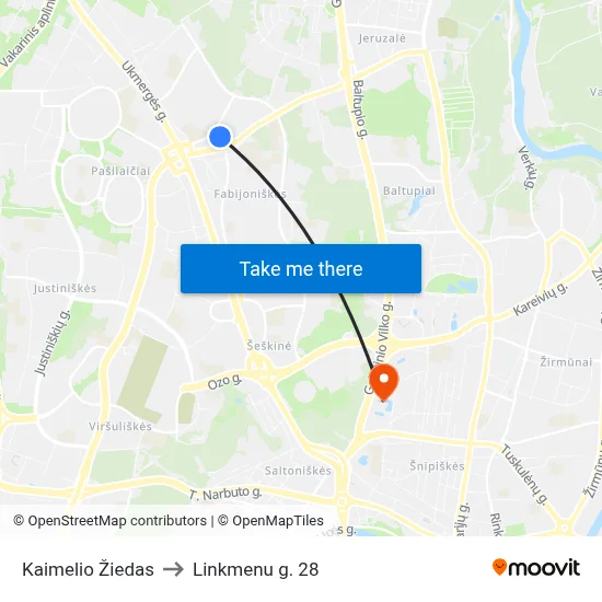 Kaimelio Žiedas to Linkmenu g. 28 map