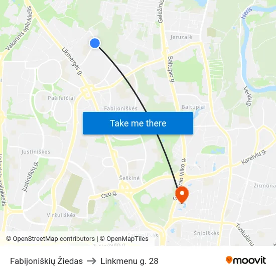 Fabijoniškių Žiedas to Linkmenu g. 28 map