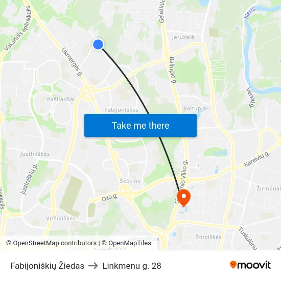 Fabijoniškių Žiedas to Linkmenu g. 28 map
