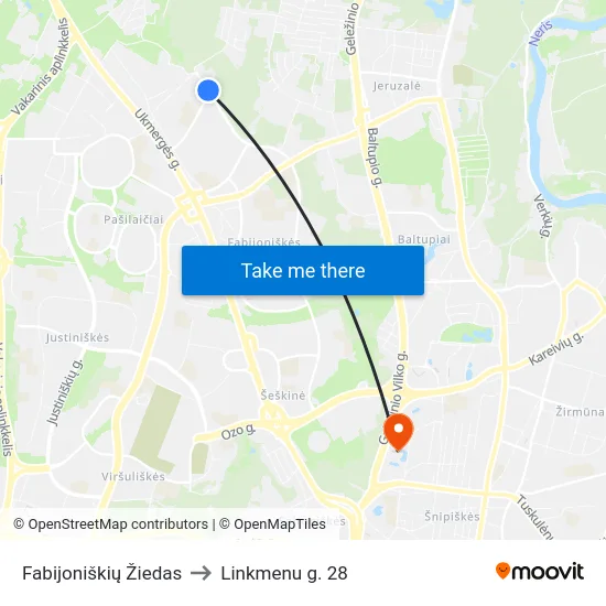 Fabijoniškių Žiedas to Linkmenu g. 28 map