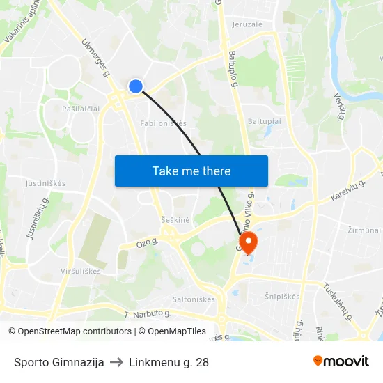 Sporto Gimnazija to Linkmenu g. 28 map