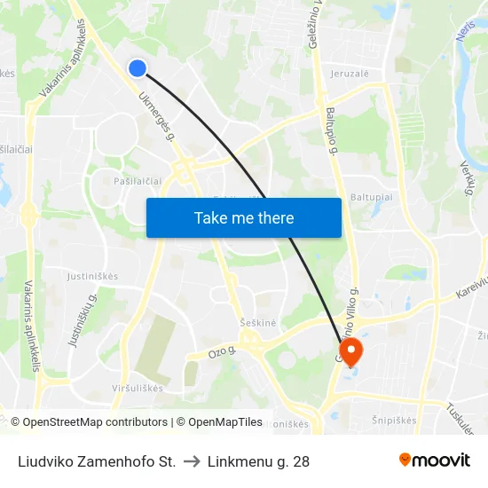 Liudviko Zamenhofo St. to Linkmenu g. 28 map