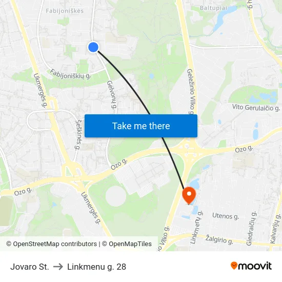 Jovaro St. to Linkmenu g. 28 map