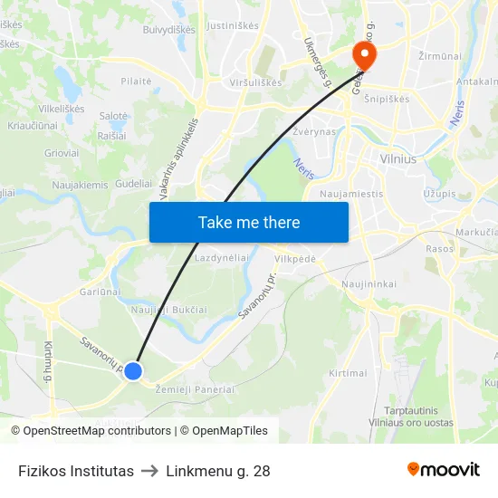 Fizikos Institutas to Linkmenu g. 28 map