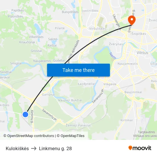 Kulokiškės to Linkmenu g. 28 map