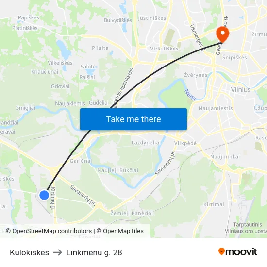 Kulokiškės to Linkmenu g. 28 map