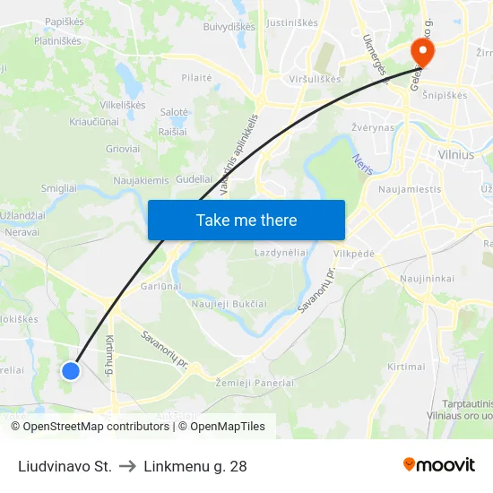 Liudvinavo St. to Linkmenu g. 28 map