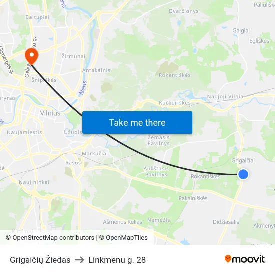 Grigaičių Žiedas to Linkmenu g. 28 map
