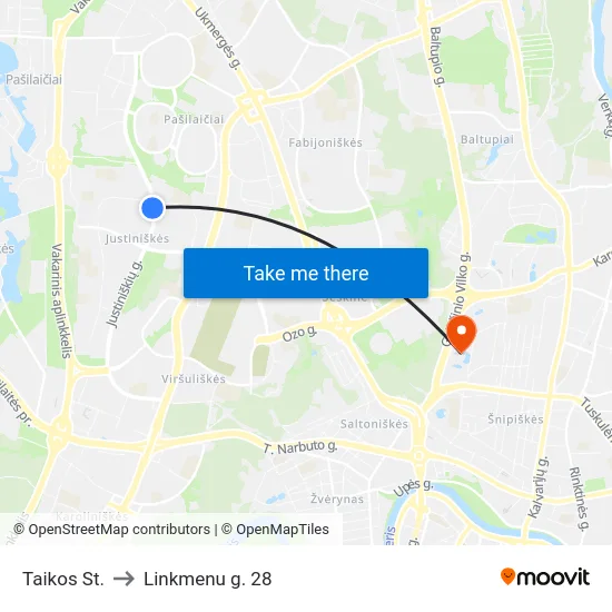 Taikos St. to Linkmenu g. 28 map