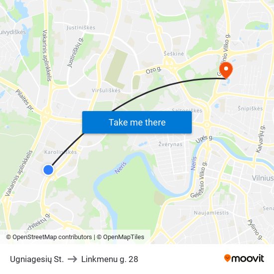 Ugniagesių St. to Linkmenu g. 28 map