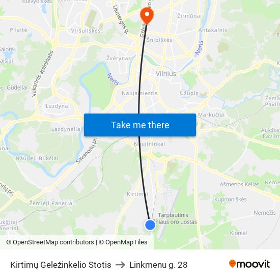 Kirtimų Geležinkelio Stotis to Linkmenu g. 28 map